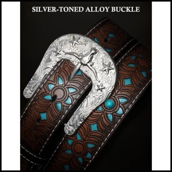 Western Belt Vintage Cowgirl Cowboy Country Style Carved Buckle PU Leather